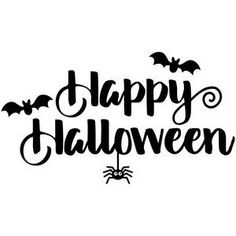 the words happy halloween written in black ink on a white background with bats and spider legs