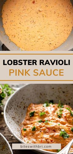 lobster ravioli with pink sauce in a white bowl