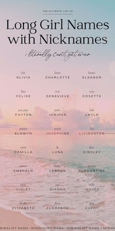 the long girl names with nicknames are shown in front of an ocean sunset