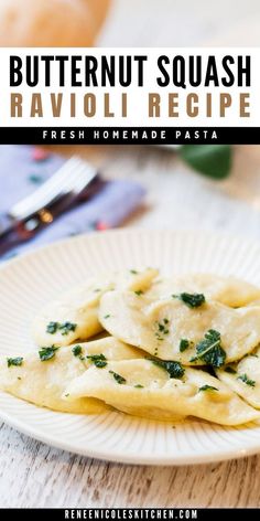 butternut squash ravioli recipe on a white plate