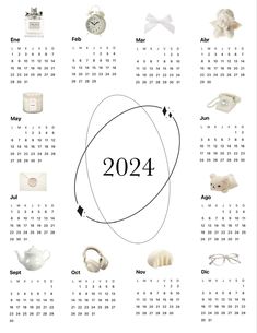 a calendar with various items on it