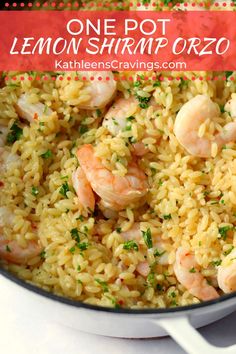 one pot lemon shrimp orzo is an easy and delicious dinner that's ready in less than 30 minutes