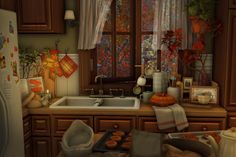 the kitchen is decorated in autumn colors