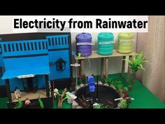 there are many different toys on the table with words electricity from rainwater written above them