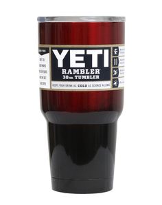 yeti rambler 350ml tumbler is shown in red and black with white lettering