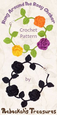 the crochet pattern is shown with flowers and leaves in different colors on it