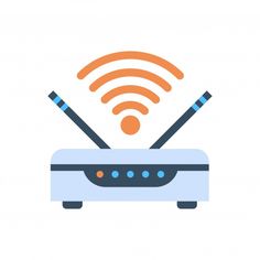 the wifi router is connected to an orange and blue signal on top of it