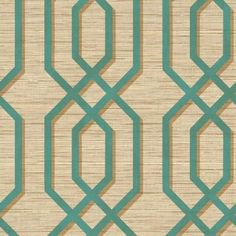 a beige and teal colored wallpaper with an abstract design on the back ground