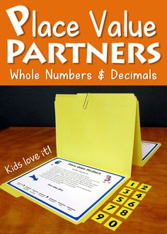 the place value partner for whole numbers and decimals is shown in front of an orange background