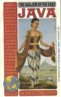 an advertisement for the garden of the east, featuring a woman in traditional clothing with her hands on her hips