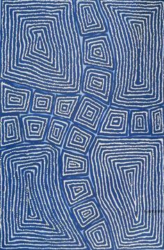 an abstract blue and white painting with lines in the shape of squares on top of each other