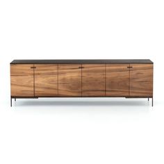 the sideboard is made out of wood and has metal handles on one end, and two