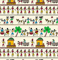 a very colorful pattern with some people and animals on it's sides in different colors