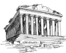 an ink drawing of the parthenon