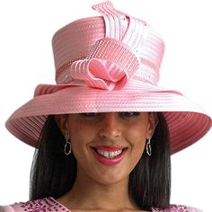 Introducing the Lily And Taylor H1008-PNK Church Hat, an exquisite piece of fashion designed for those who appreciate a combination of elegance and tradition. This charming hat is the perfect accessory for a variety of occasions, from Sunday services to weddings, and any event where making a distinguished impression is desired. Crafted from premium materials, this church hat boasts a lovely pink hue that exudes warmth and femininity. The satin finish on the fabric offers a subtle sheen that catc Adjustable Costume Hats And Headpieces For Church, Classic Pink Hat With Curved Brim, Classic Pink Wide Brim Hat, Classic Adjustable Pink Hat, Kentucky Derby Hats With Structured Crown, High Crown Hats For Spring, Feminine Mini Hats For Weddings, Formal Flat Brim Mini Hat, Chic Adjustable Pink Hat