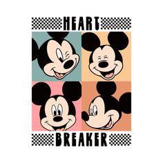 three cartoon mickey mouses with the words heart breaker on each one's face