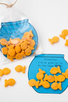 some yellow fish shaped treats are in a bag