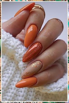 Orange Nail Designs, Fall Gel Nails, October Nails, Smink Inspiration, Her Nails, Orange Nails, Dipped Nails