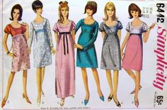 four women's dresses are shown in three different styles