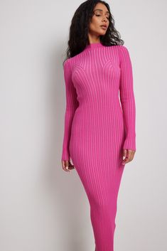 Two Color Dress Knitted Turtle, Midi Dress Brown, Rose Bonbon, Future Fashion, Pink Maxi Dress, Turtle Neck Dress, Na Kd, Perfect Dress