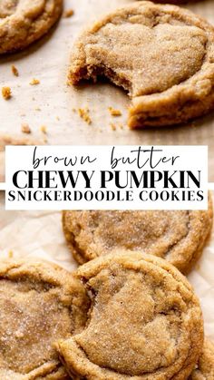 brown butter chewy pumpkin spicer cookie cookies on parchment paper with text overlay