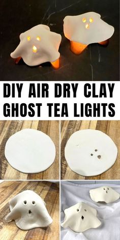 diy air dry clay ghost tea lights