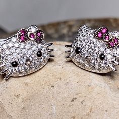 Hello Kitty Sterling Silver 925 Cz Earrings Sanrio Good Condition Thanks For Looking Hello Kitty Earing, Cheap Metal Hello Kitty Jewelry, Earrings Sanrio, White Sterling Silver Hello Kitty Jewelry, Hello Kitty Sterling Silver Jewelry Gift, Jewelry Hello Kitty, Pink Hello Kitty Sterling Silver Jewelry, Hello Kitty Jewelry, Cz Earrings