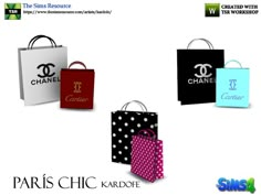 an advertisement for chanel's chic krootee, featuring shopping bags