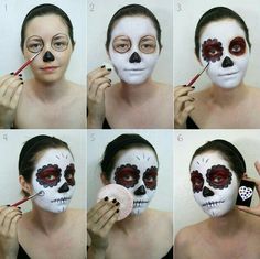 Catrina maquillaje Sugar Skull Makeup Tutorial, Halloween Maquillage, Skull Makeup Tutorial, Halloween Makeup Sugar Skull, Halloween Sugar Skull, Halloween Make-up Looks, Make Up Foundation, Dead Makeup