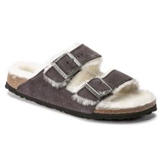 PRICES MAY VARY. Luxurious Shearling Comfort: Treat your feet to the ultimate warmth and comfort with the Arizona Shearling, featuring genuine shearling lining on the straps and cork-latex footbed. Anatomically Shaped Footbed: Enjoy the signature BIRKENSTOCK comfort with the anatomically shaped cork-latex footbed, providing excellent support and cushioning. Shearling-Lined Straps: Stay cozy with shearling-lined straps adorned with two individually adjustable metal pin buckles for a customized fi Birkenstock Madrid Big Buckle, Birkenstock Styles, Cork Footbed Sandals, Two Strap Sandals, Calf Muscles, Birkenstock Arizona, Sandals Brands, Suede Sandals, Leather Shops