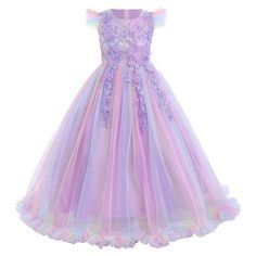 Kids little big girls sleeveless round neck princess dress tulle spliced full length evening party prom gown, elegant and gorgeous design, carnival event birthday party fall dressing up clothes, it will make your girl beautiful and feel like a princess.  Mesh spliced bodies with soft lining, adds ruffled tulle details at sleeve, tops embellished with beautiful flower, faux rhinestone and embroidered patchwork at front, designed with concealed zip-back fastening, the sashes are attached at the si Maxi Dress Bridesmaid, Cocktail Party Outfit, Girls Maxi Dresses, Dress Up Outfits, Dress Up Costumes, Dress Bridesmaid, Pageant Dress, Bridesmaid Wedding, Fairy Dress