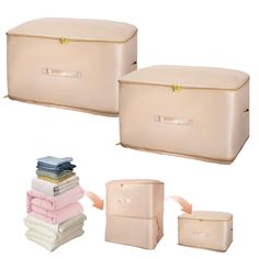 four different types of storage boxes with handles