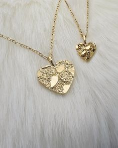 14k Solid Yellow Gold Nugget Heart Necklace, Dainty Nugget Heart Pendant! 1 Dainty Nugget Heart Charm, Love Pendant Solid 14k gold, Nugget Heart. Choose To Buy With 16in Chain Or Without Chain. Dimensions: Small: 13.3mm x 9.0mm                        Large: 20.9mm x 17.8mm Diamond Cut finish for a radiant shine. Question? Please don't hesitate to contact me. *Wholesale or Custom* Wholesale: The more you buy, cheaper goes the price. Custom: Unique pieces to fit your very own style. (Different Col Heart-shaped Anniversary Jewelry With Heart Print, Gold Heart Necklace With Heart Pendant, Gold Heart Pendant Necklace With Heart Print, Gold Heart Necklace With Heart Print For Valentine's Day, Gold Heart Print Jewelry For Mother's Day, Valentine's Day 14k Stamped Heart Pendant Jewelry, Mother's Day Gold Jewelry With Heart Print, Valentine's Day Double Heart Jewelry With Heart Print, Mother's Day Gold Heart Print Jewelry