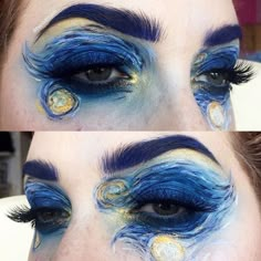 Starry Night Face Paint, Starry Night Makeup Look, Artsy Costumes, Makeup Sparkle, Painting Face, Highlight Covers Instagram, Avant Garde Makeup