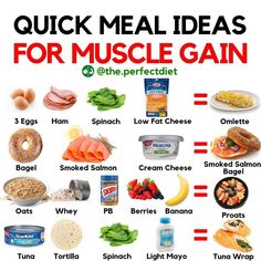 Meals For Muscle Gain, Quick Meal Ideas, Food To Gain Muscle, Healthy High Protein Meals