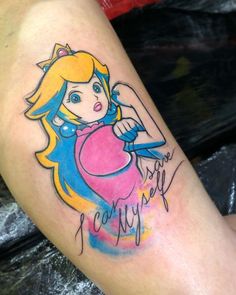 Tinker Bell Tattoo, Nintendo Tattoo, Peach Tattoo, Mario Tattoo, Gamer Tattoos, Bright Tattoos, Fusion Ink, Kawaii Tattoo, Sweet Tattoos