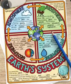 the earth's system worksheet on a table with a pen and paper