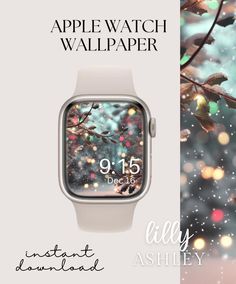 the apple watch wallpaper is displayed with an image of trees and lights in the background