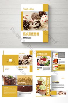 a brochure is shown with an image of desserts on the front and back