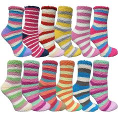 Winter weather calls for cozy comfortable socks. What better way to start the season than with a variety of warm fuzzy socks. Made of butter soft polyester and has the perfect amount of stretch.Bright fun colors look super cute and keep your feet toasty and warm . Great for lounging around the house or walking around the dorm. Try wearing them with your favorite winter boots for extra warmth. Size: 9-11.  Color: Multicolor.  Gender: female.  Age Group: adult.  Pattern: solid. Hospital Socks, Go Skiing, Cute Stockings, Dull Colors, Comfortable Socks, Fuzzy Slippers, Fuzzy Socks, Winter Socks, Striped Socks