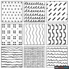 six different patterns in black and white