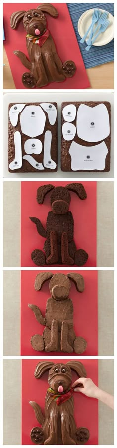 the steps to make a dog cookie with chocolate frosting and icing on it