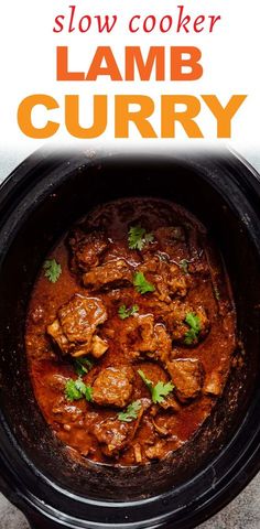 slow cooker lamb curry with text overlay