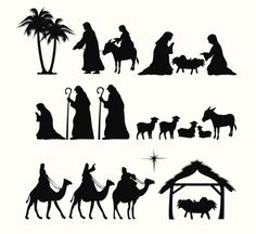 christmas nativity silhouettes on white background