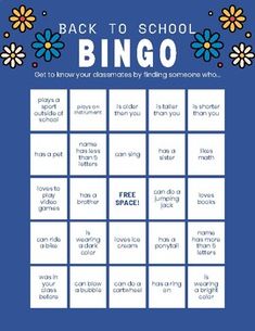 the back to school bingo game with flowers on it