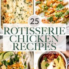 the cover of 25 rotissee chicken recipes, with images of different dishes in it