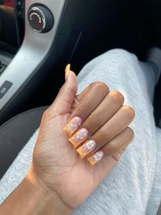 #summer #nails #hibiscus #flowers Orange Nails With Hibiscus Flowers, Short Square Flower Acrylic Nails, Hibiscus Flower Nails Green, Hibiscus Flower Nails Orange, Pink Short Nails Ideas Summer, Orange French Tip With Flowers, Yellow Hibiscus Nails, Vacation Nails Short Square, Honduras Nails