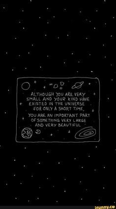 a black and white drawing with words written on it in the middle of space, surrounded by stars