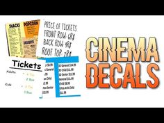 several different types of tickets with the words cinema specials written on them in orange and blue