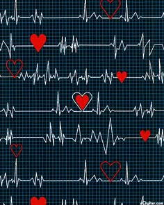 eQuilter Calling All Nurses - Cardiograph - Black Nursing Wallpaper, Medical Wallpaper, Medical Art, Cute Wallpaper For Phone, Printable Scrapbook Paper, Heart Wallpaper, Get Well Cards, Love Wallpaper, Quilt Fabric